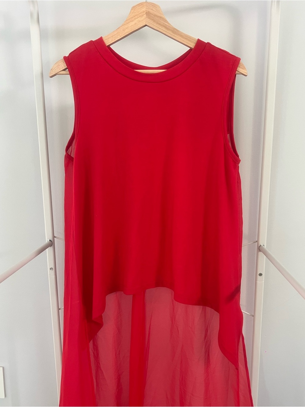 Sleeveless Red Sheer-Hem Tunic Top